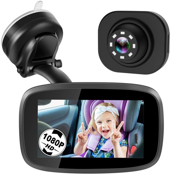 Shybaby 1080P Baby Car Mirror, 4.3 Baby Car Camera Monitor with 170° Wide View, HD Night Vision Function and Reusable Sucker Bracket, Safety Rear Facing Car Set Camera for Infants Kids Toddlers