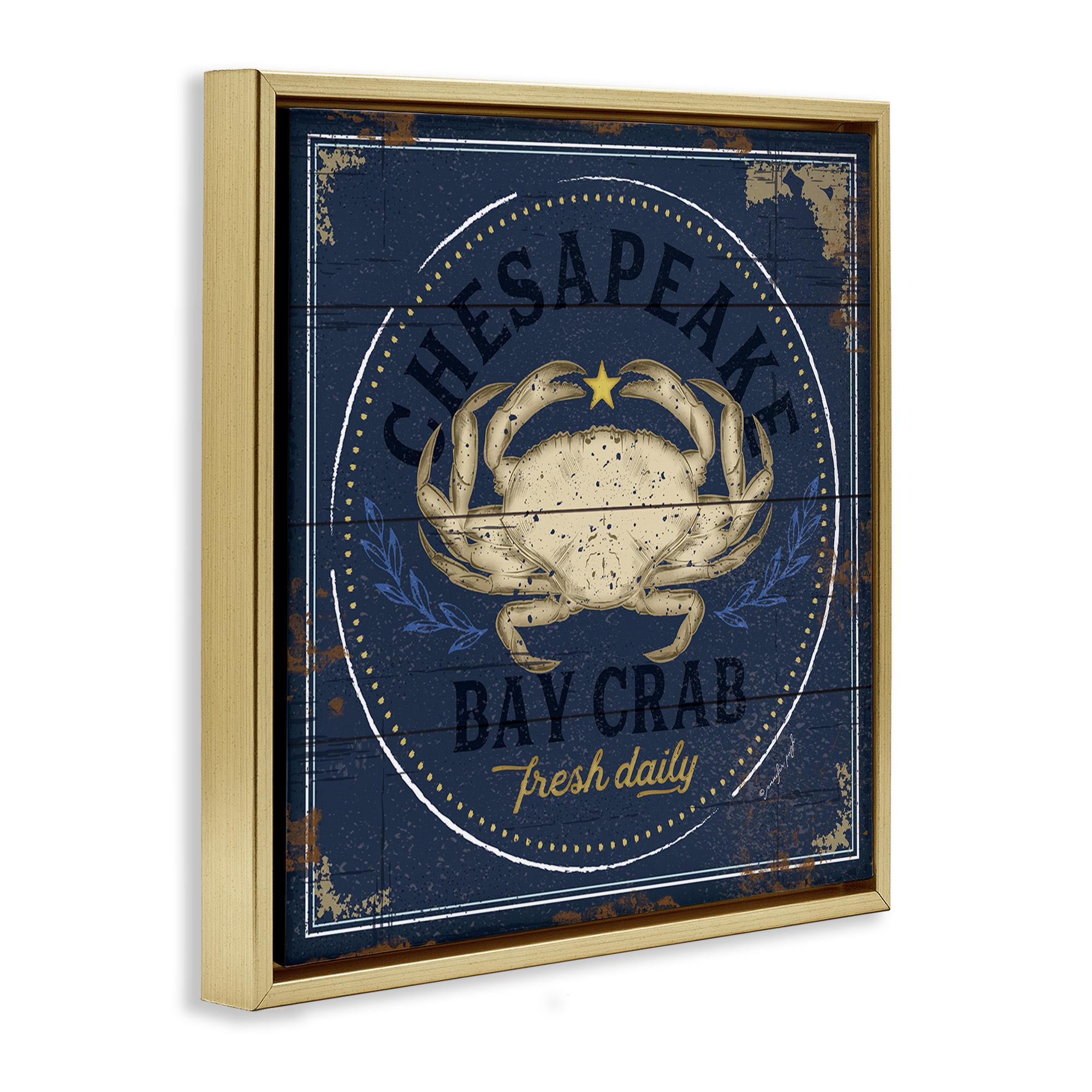 Stupell Industries Vintage Chesapeake Bay Crab Animals & Insects Painting Gold Floater Framed Canvas Art Print Wall Art, 25 x 25