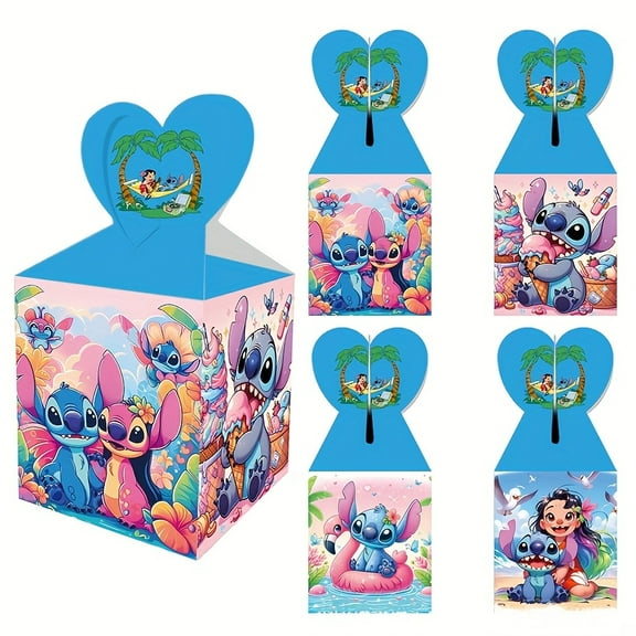 12pcd  Stitch Theme Gift Boxes - Colorful and cartoon designs are perfect for birthdays, holidays and parties. Assemble your own gift boxes! Fun party supplies! Assemble gift boxes
