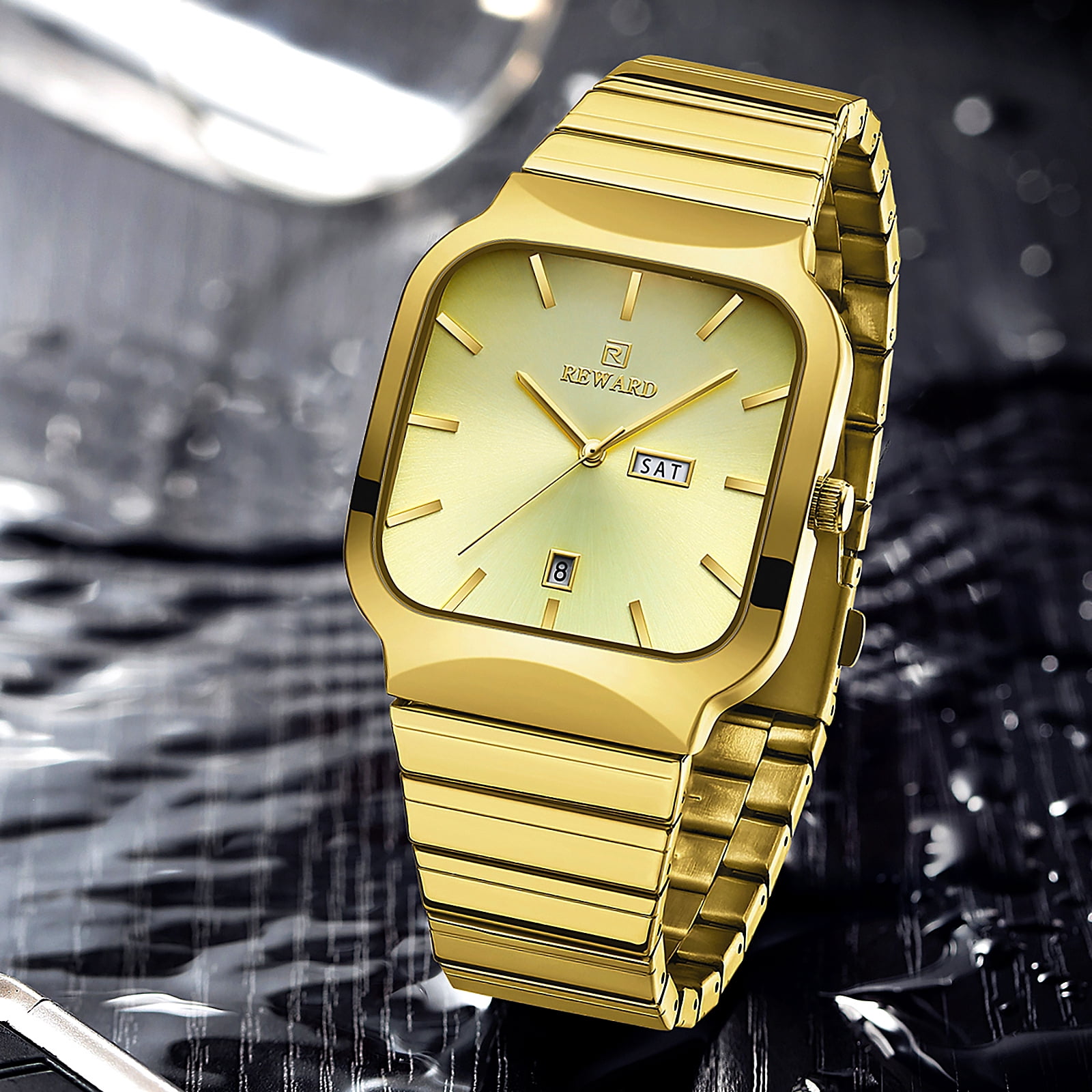 Watches Square Analog Quartz Stainless Steel Watches for Men Mesh Strap Waterproof Business Military Sport Wrist Watch with Date Reward