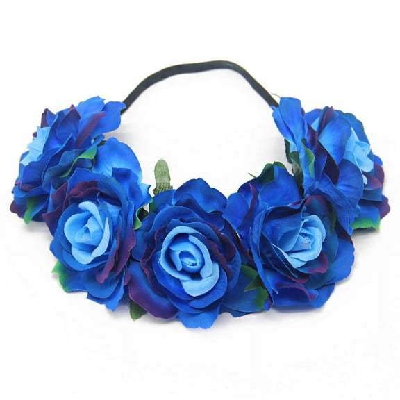 Namzi Rose Flower Crown Wedding Festival Headband Hair Garland Wedding Headpiece (Blue)