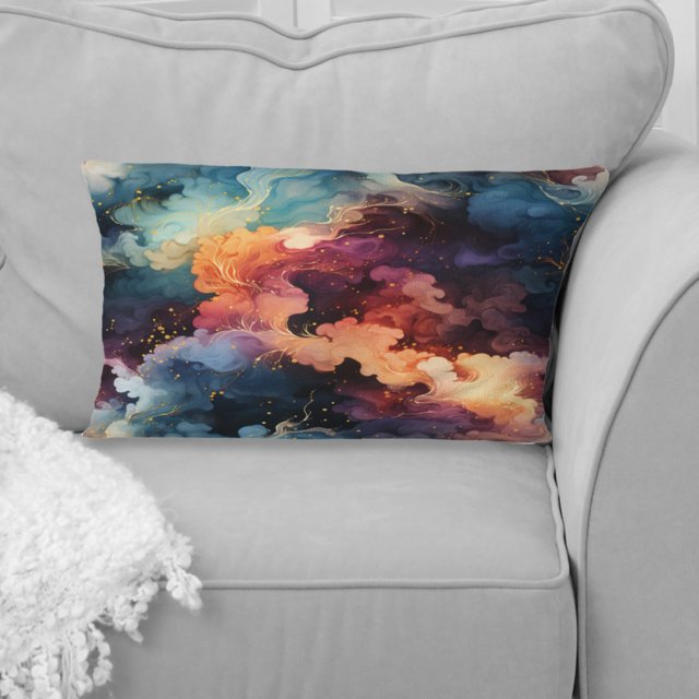 Designart "Patterned Cosmic Voyage In Blue And Purple Marble" Marble Throw Pillow - Glam Pillow For Couch - Insert And Pillows Covers For Living Room Decor