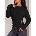 thumbnail image 4 of PRETTYGARDEN Batwing Sleeve Sweaters for Women Pullover Fall Clothes,Cozy Ribbed Knit,Single Side Button,Cinched Waist,Business Casual Work Outfits, Trendy Fall Winter Fashion Clothing, 4 of 8