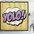 thumbnail image 1 of YOLO Shower Curtain, Comic Book Quote on Polka Dotted Background Pop Art Inspirations, Fabric Bathroom Set with Hooks, 69W X 84L Inches Extra Long, Lavender Pale Brown and Black, by Ambesonne, 1 of 3
