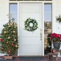 Northlight Green Pine Frosted Artificial Christmas Wreath with Laced Ornaments, 24-Inch, Unlit