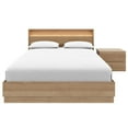 thumbnail image 1 of Hudson 3 Piece Queen Size Bedroom Set with Slatted Bedframe, Headboard with Integrated Light, 1 Nightstand, 1 of 7