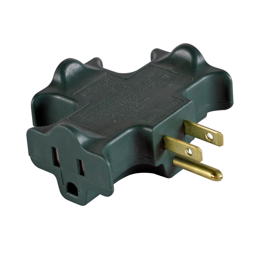 Hyper Tough Heavy Duty 3-Outlet Indoor Use Grounded Adapter, Green
