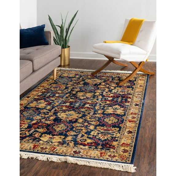 Rugs.com Kennedy Collection Rug – 5' x 8' Blue Medium Rug Perfect For Living Rooms, Large Dining Rooms, Open Floorplans