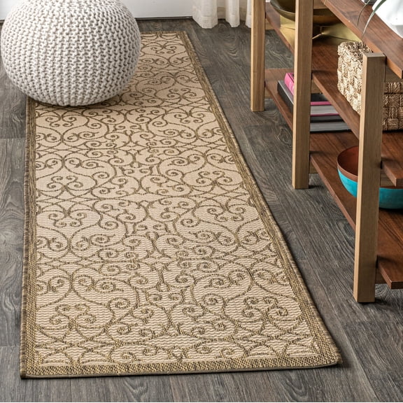 JONATHAN Y SANTA MONICA 2 x 10 Runner Rug, Madrid Vintage Filigree Textured Weave - Beige/Brown, SMB107B-210