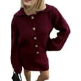 thumbnail image 3 of Womens 2 Piece Sweater Skirt Sets Long Sleeve Collared Button Cardigan Knit Mini Skirt Two Piece Angola Red M, 3 of 9