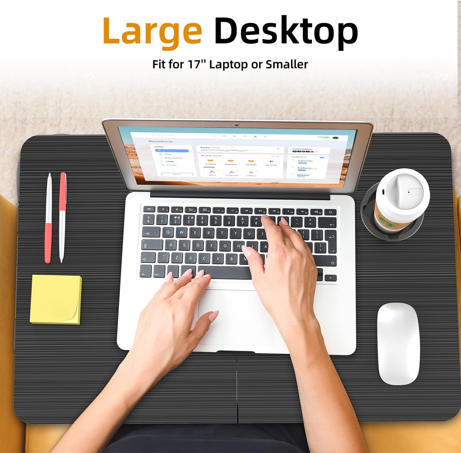 Foldable Laptop Bed Desk for Couch, Sofa - Large Lap Desk Tray Table with Cup Holder and Tablet Slot - Portable Notebook Stand for Eating, Writing, Studying and WFH (Black)- USA Original Patent