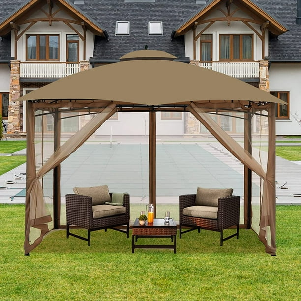 Gazebo Universal Replacement Mosquito Netting u2013 ZMLEVE 10 x 10 Outdoor Mesh Netting Screen 4 Panel Sidewall Curtain with Zipper Khaki Walmart