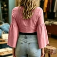 thumbnail image 4 of Cmfcve Women's Tie Front Crop Cardigans Long Bell Sleeve Cotton Linen Shrugs Casual Summer Beach Cover Ups, 4 of 7