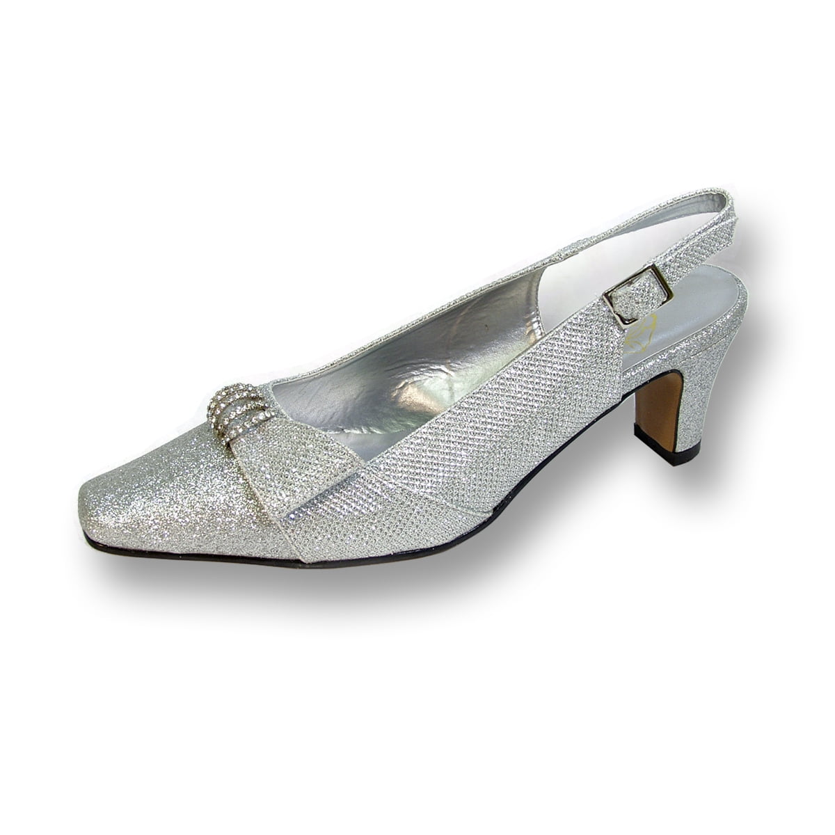 wide width silver evening shoes