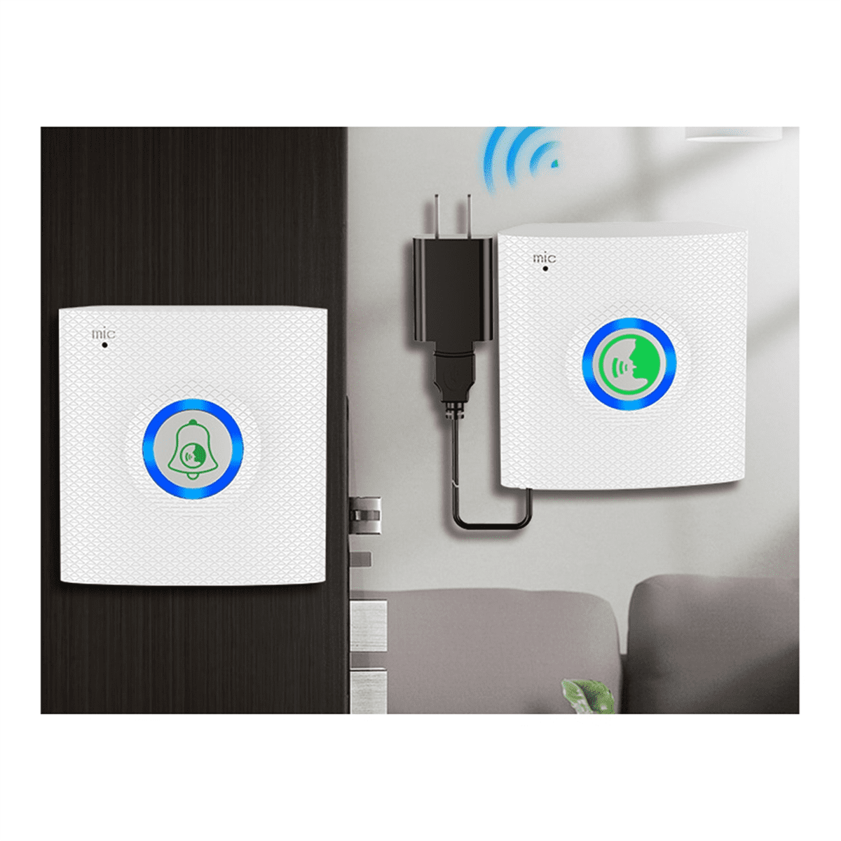 Wireless Long Distance Voice Intercom Full Duplex Door Phone Two Way Audio Doorbell Welcome Chime Elderly Bell White,1 pairs x Smart intercom doorbell,White