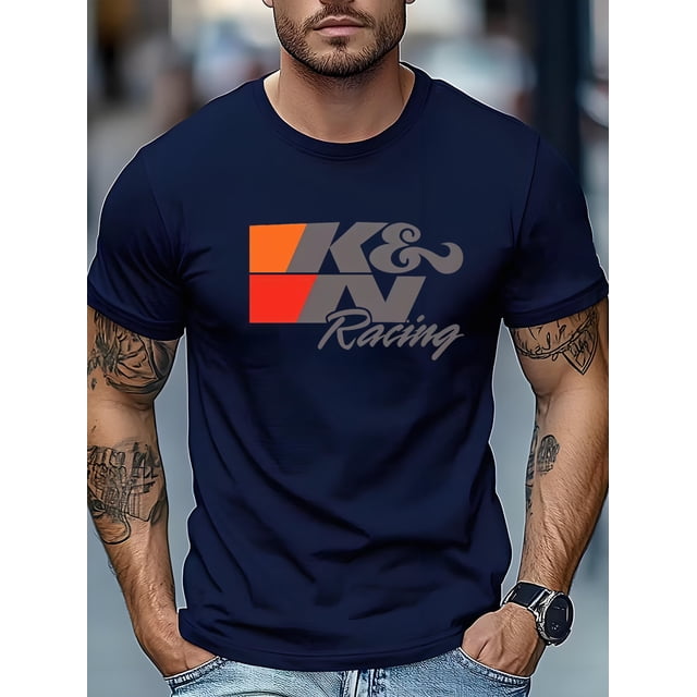 T Shirt Men's KN Racing Logo Motorcycle & Motor Sports Breathable Short Sleeve Summer Tee with KN RACING Brand Design