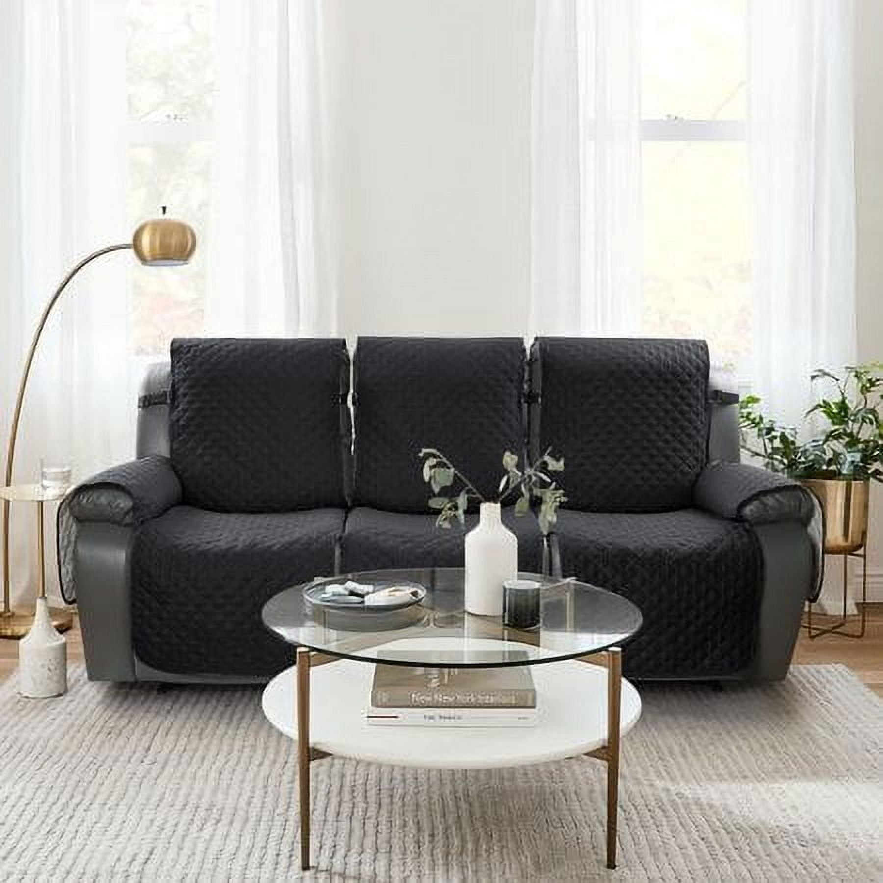 TAOCOCO Recliner Sofa Cover, Washable Couch Cover for 3 Seat Recliner Chair, Split Sofa Cover for Pet, Kids Black