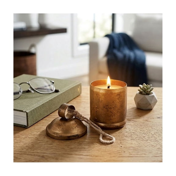 Decorative Bell Shape Candle with Cinnamon Scent for Men or Women - Large Pillar or Votive Candle for Indoor and Outdoor - Accent for Living Room, Bedroom, or Bathroom - 6", Gold & Tan