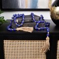 thumbnail image 2 of DecMode Handmade Round Long Frosted Beaded Blue Glass Garland with Tassel with Knotted Brown Jute, 2 of 11
