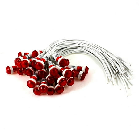 15 Pairs 10mm Mounted Hole 18cm Long Cable Red Indicator Light Lamp DC 24V