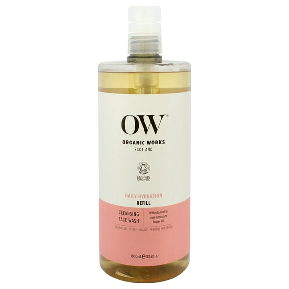 Limpiador facial hidratante diario de Organic Works para mujeres - Limpiador de 33,8 oz (recarga)
