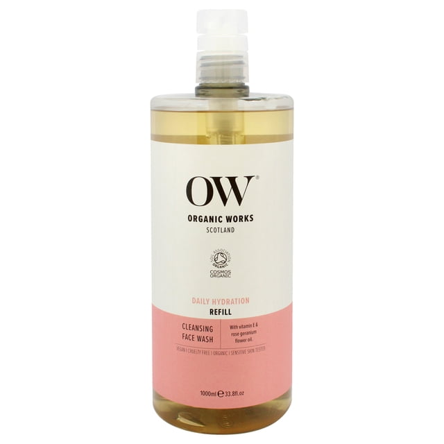 Limpiador facial hidratante diario de Organic Works para mujeres - Limpiador de 33,8 oz (recarga)