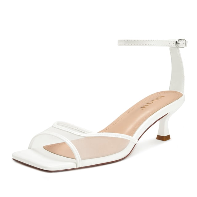 Sandalias de vestir ISNOM Kitten Heels Mesh para mujer blancas talla 8.5