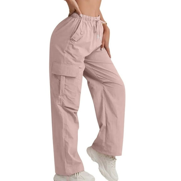 RPVATI Womens Cargo Pants Plus Size High Waisted Casual Wide Leg Pants Travel Fall Business Hiking Cargo Pants Fashion Stretchy Trousers with Pockets Pink M