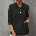 thumbnail image 2 of UAMVSH Women 3/4 Sleeve Shirts Button down Cotton Linen Dressy Tops with Pockets Casual Lightweight Collared Work Blouses(Small,Black), 2 of 6