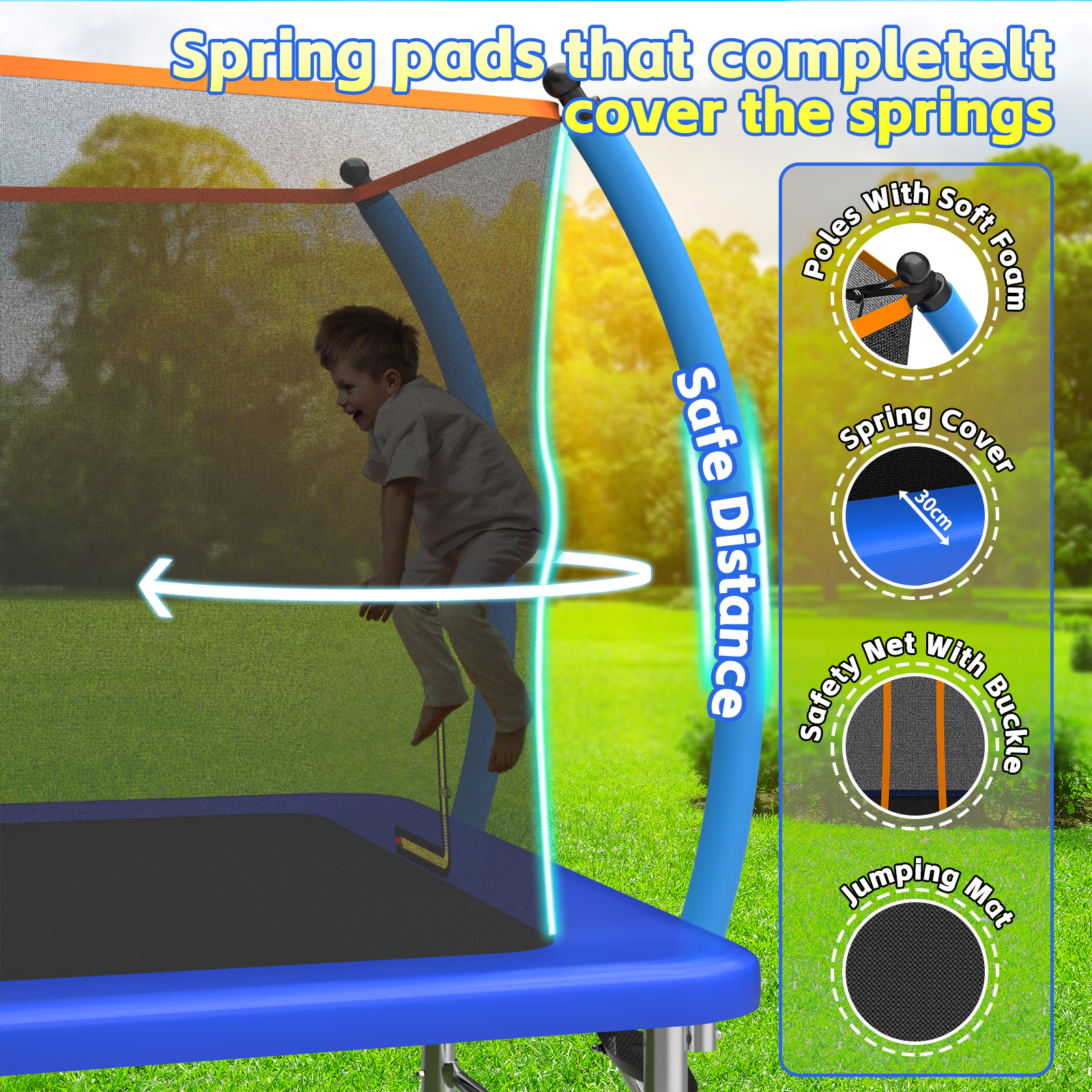 Mersco 8x14ft Large Rectangle Trampoline with Enclosure Net , Slide Outdoor Big Trampoline for Backyard,Kids Trampoline with Basketball Hoop,Birthday and Holiday Gifts for Kids,Blue