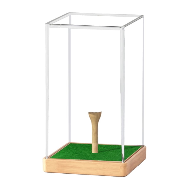 Vitrina para pelotas de golf, caja de almacenamiento, transparente, a prueba de polvo, multifuncional, con base de madera, con tee para recuerdo, bola