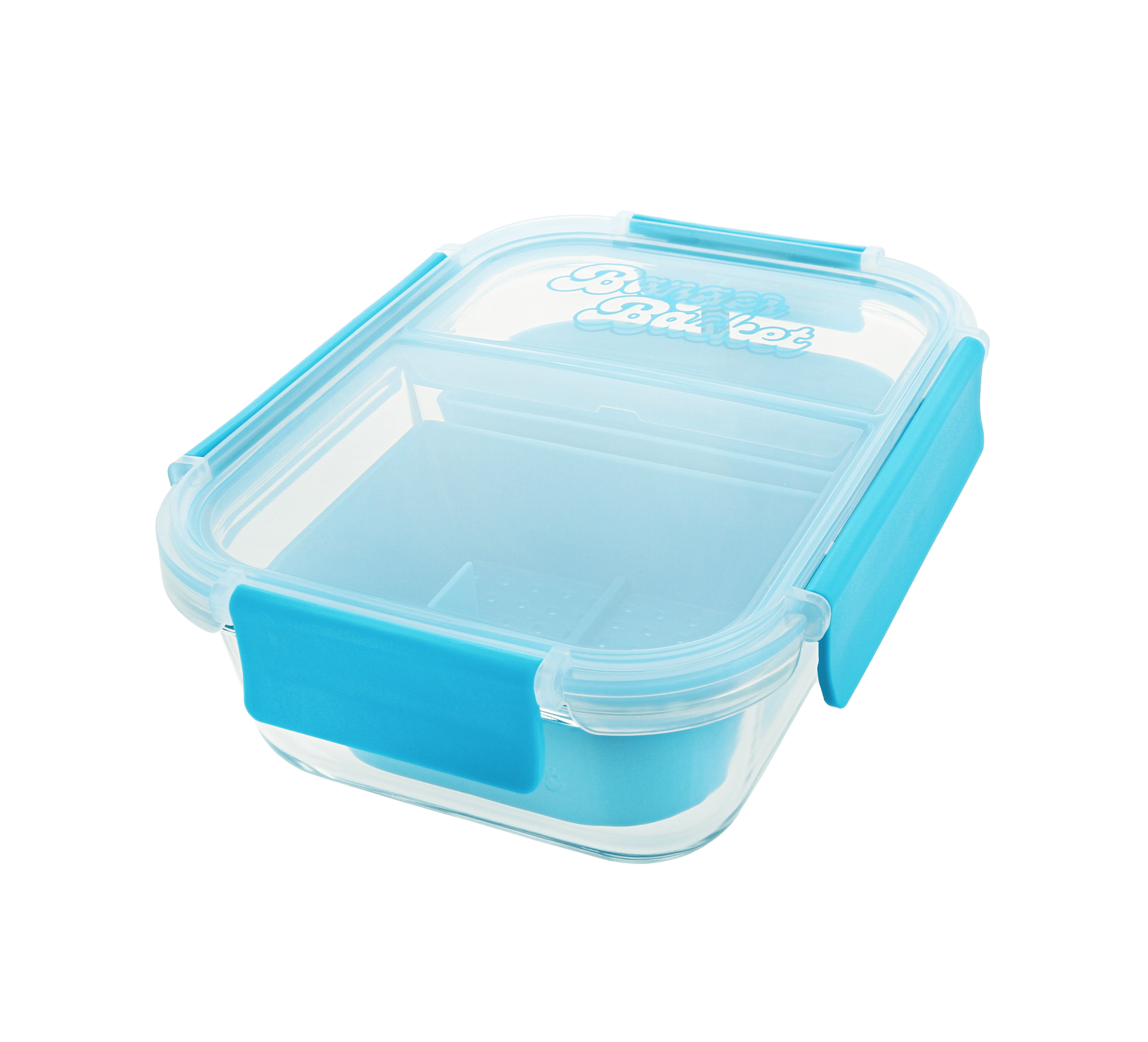 Banger Basket Two Compartment Borosilicate Glass Container Cleaning Tool with Sealable Lid (Blue Dream)