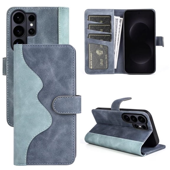  For Samsung Galaxy S26 Ultra 5G 6.9" Splicing Leather Pattern Flip Buckle Attachment/Closure, Card Slots/Pocket, PU Leather Flip Wallet Case,Blue,For Galaxy S26 Ultra 5G