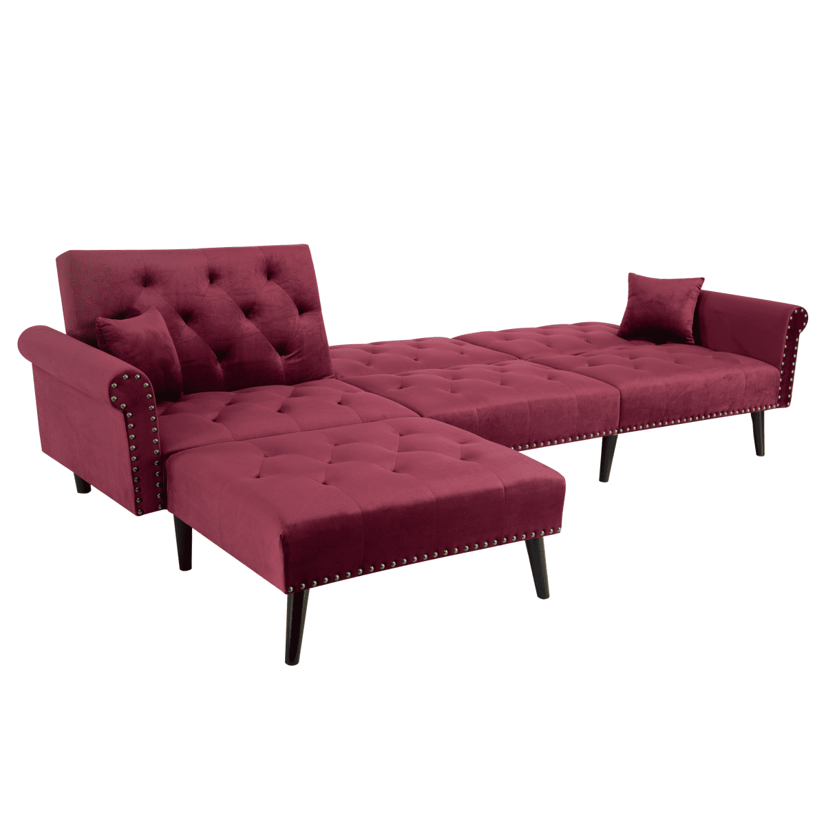 Kepooman L-Shaped Sectional Sofa, Wine Red Polyester, Convertible Sofa Bed with Solid Wood Legs, Futon Sofa Bed for Living Room, Sleeper Sofa Kepooman L-Shaped Sectional Sofa, Wine Red Polyester, Convertible Sofa Bed with Solid Wood Legs, Futon Sofa Bed for Living Room, Sleeper Sofa