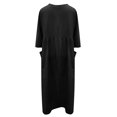 thumbnail image 4 of Women Cotton and Linen Shirt Dress Pocket Solid Round Neck Maxi Dress Casual Loose Long Sundress Half Sleeves Plus Size, 4 of 5