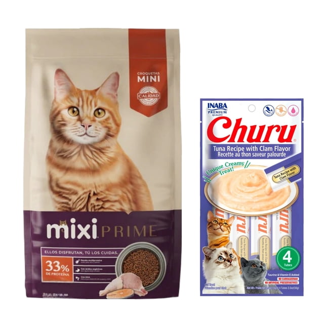 Mixi Prime 3 Kg + Churu Atún con Almeja Sobre con 4 Tubos de 14 g
