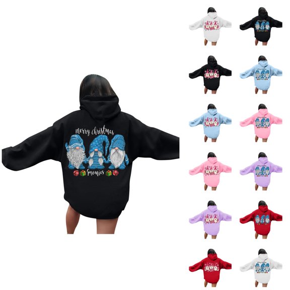 Christmas Hoodies for Women 2025 Long Sleeve Holiday Graphic Hooded Sweatshirt with Pockets Pullover Tops