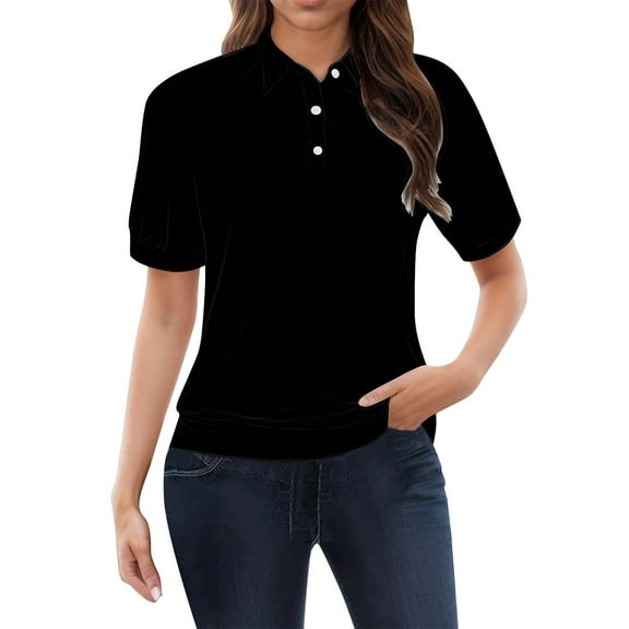 TODOZO Women's Polo Shirts Cotton 3-Button Short Sleeve Collared Tops Summer Cool Shirt Uniform Casual Shirts Tops for Trendy Short Sleeve Vacation Outfits Blouses Casual Summer Collared Shirts