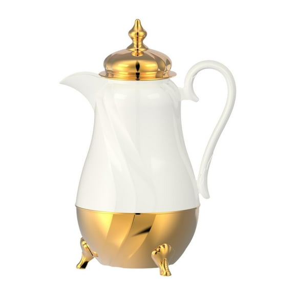 TISHITA Arabian Thermal Coffee Pot, Insulated Coffee Carafe with Spout ,Portable, Elegant ,1.0L Household Luxury Tea Kettle white gold
