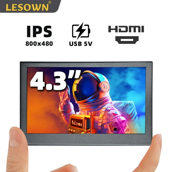 LESOWN Mini Additional Display 4.3 inch Small Screen HDMI 800x480 IPS Secondary LCD Monitor Metal Shell for Windows PC Laptop