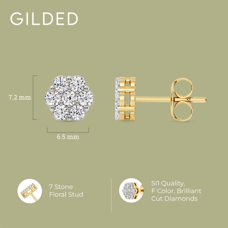 Gilded Lab-Grown Diamond Stud Earrings, 14K Gold Plated photo 4