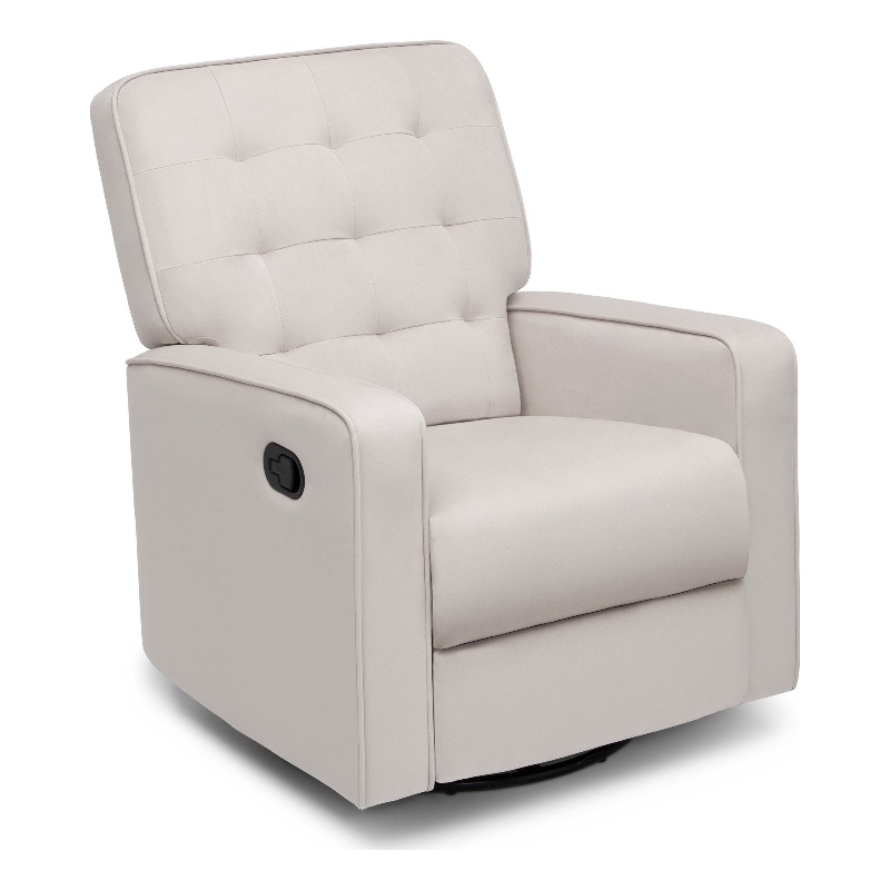 Pemberly Row Fabric Swivel Recliner Glider Chair in Linen White
