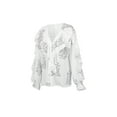 thumbnail image 4 of Gupgi Women Button-down Ruffle Shirt, Adults Solid Color/Letter/Butterfly/Plant Print V-neck Long Sleeve Blouse, 4 of 9