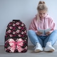 thumbnail image 2 of HUISEFOR Soccer Ball Pink Bow School Backpack for Teen Girls 17 Inches Large Capacity School Bag with Front Zipper Comfortable Travel Bags Lightweight College Students Backpacks, 2 of 7