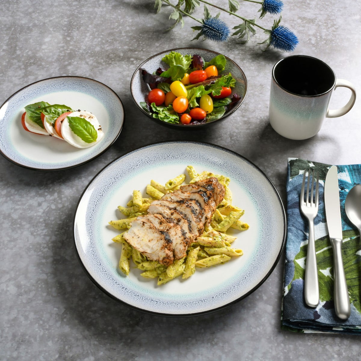 Gibson Elite Rings of Saturn 16-Piece Dinnerware Set - Teal