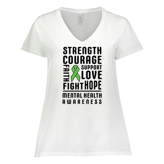 Inktastic Mental Health Awareness Strength Support Love Women's Plus Size V-Neck T-Shirt