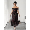 thumbnail image 3 of Black Rose Print Off-Shoulder Maxi Dress With Cinched Waist And Ruched Detail, 3 of 7