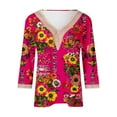 thumbnail image 4 of CYMMPU Fall Fashion Shirts 3/4 Sleeve Tunic Tops Lace V Neck Blouses for Women Dressy Casual Floral Pattern Loose Fit Spring Tops Business Elegant Work Topss Hot Pink XXL, 4 of 5