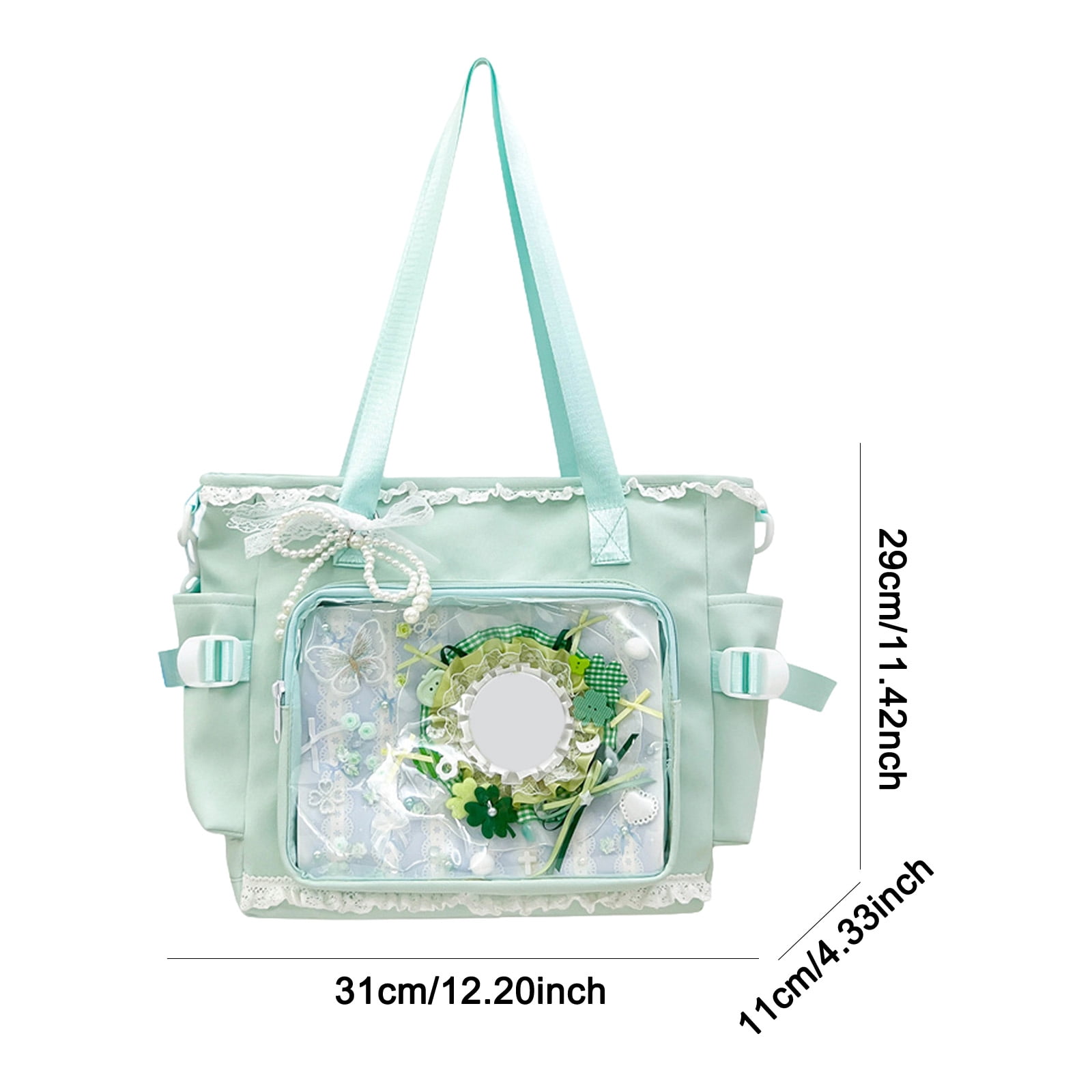 HUISZJ Women Preppy Messenger Bag, Adjustable Strap Preppy Y2K Messenger Bag, Cute Bow Anime Crossbody Bag for Travel Work (Green)