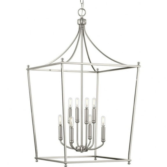 Progress Lighting Parkhurst 8-Light Foyer Pendant, Brushed Nickel, Airy Frame, Candelabra Bulbs, 36"H x 20"W, Dry Rated